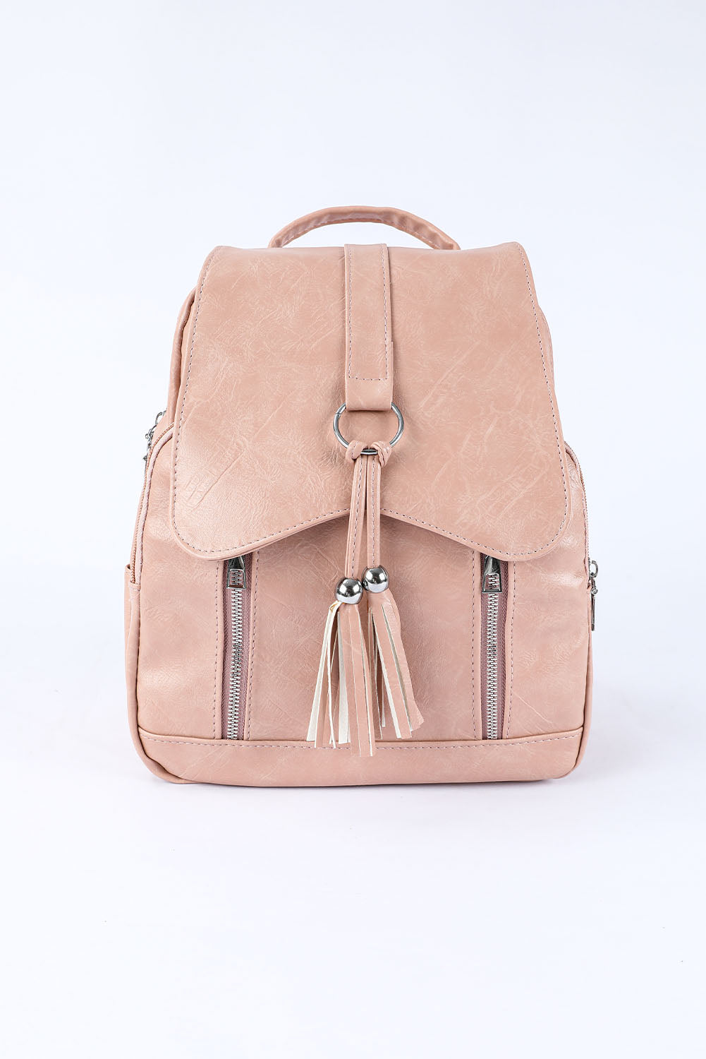 Pink Casual Multifunctional Flap Faux Leather Backpack