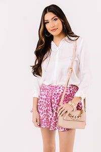 Rose Casual Leopard Print Flutter Flared Shorts