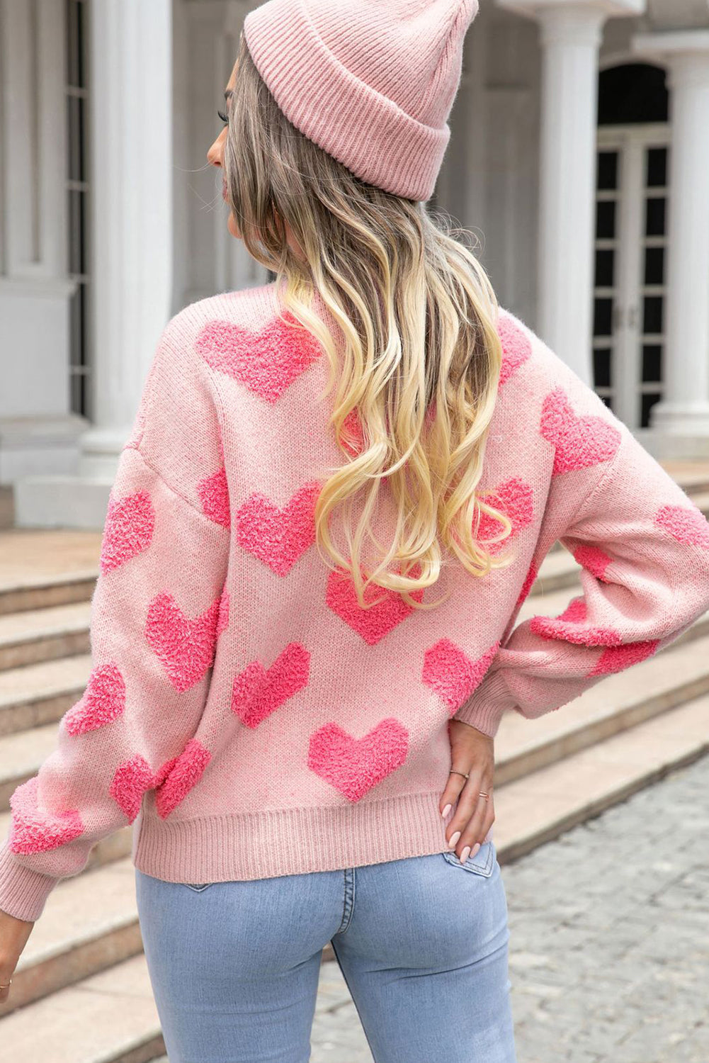 Light Pink Valentines Day Heart Jacquard Knit Sweater – PINKCOLADA