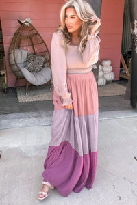 Multicolor Smocked Off Shoulder Tiered Maxi Dress