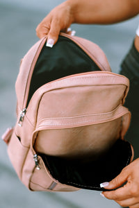 Pink Casual Multifunctional Flap Faux Leather Backpack