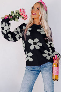 Cypress Floral Print Knitted Long Sleeve Pullover Sweater