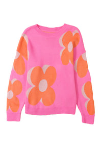 Pink & Orange Floral Cable Knitted Sweater