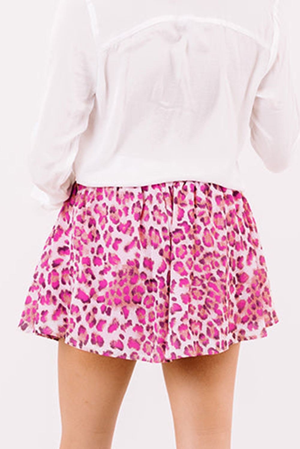 Rose Casual Leopard Print Flutter Flared Shorts