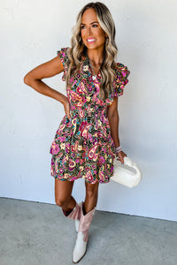 Multicolor Boho Ruffle Cap Sleeve Tiered Dress