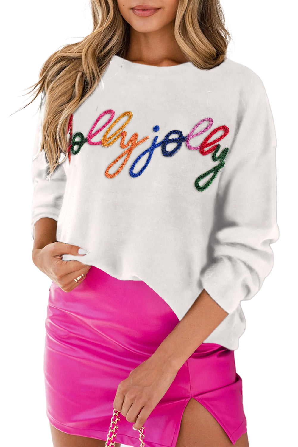 White Holly Jolly Round Neck Casual Sweater