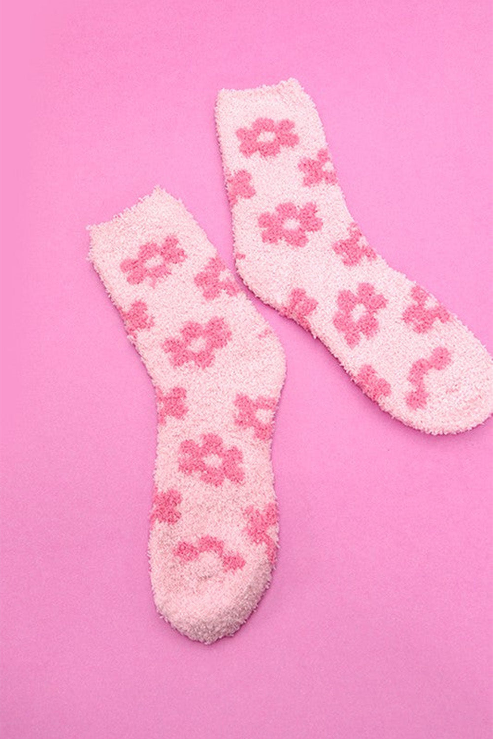 Dark Pink Flower Pattern Coral Velvet Socks