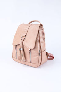 Pink Casual Multifunctional Flap Faux Leather Backpack