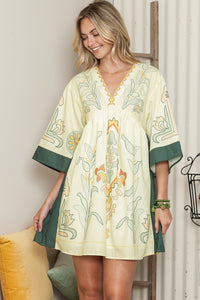 Multicolor Boho Floral V Neck Bell Sleeve Dress