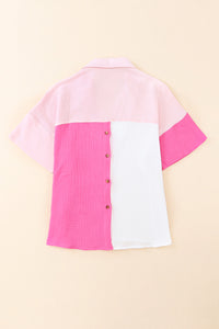 Rose Collared Neck Color Block Short Sleeve Polo Shirt