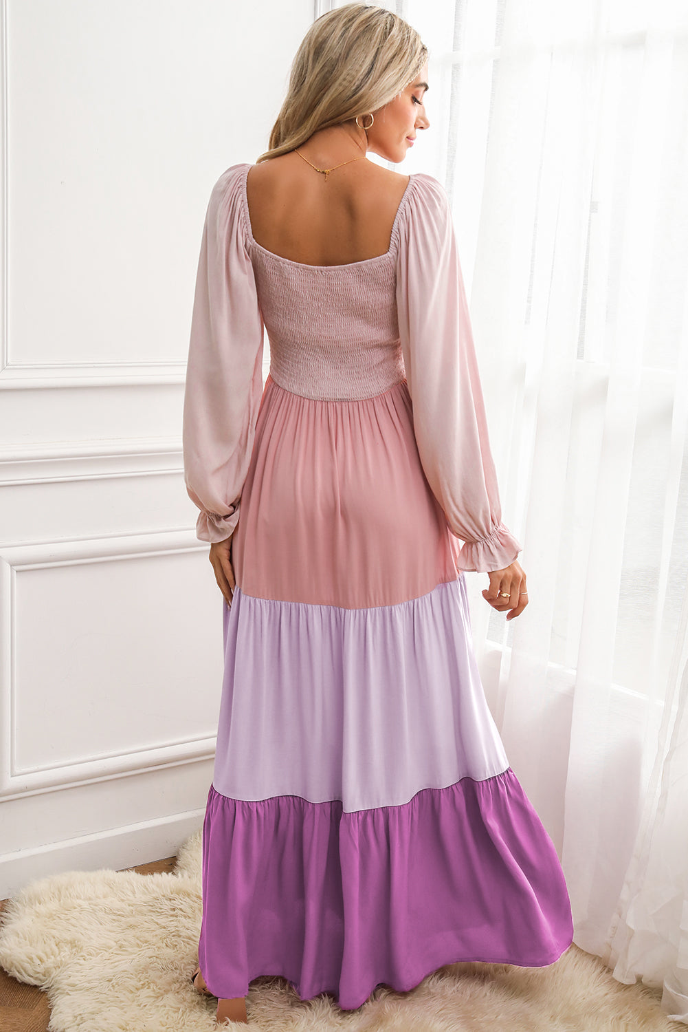 Multicolor Smocked Off Shoulder Tiered Maxi Dress