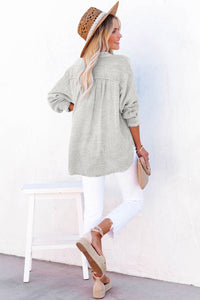 Sky Blue Loose Crinkle Button V Neck Henley Top