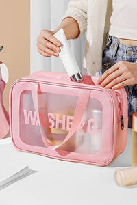 Pink WASHBAG Print Clear Frosted Waterproof Bag Set