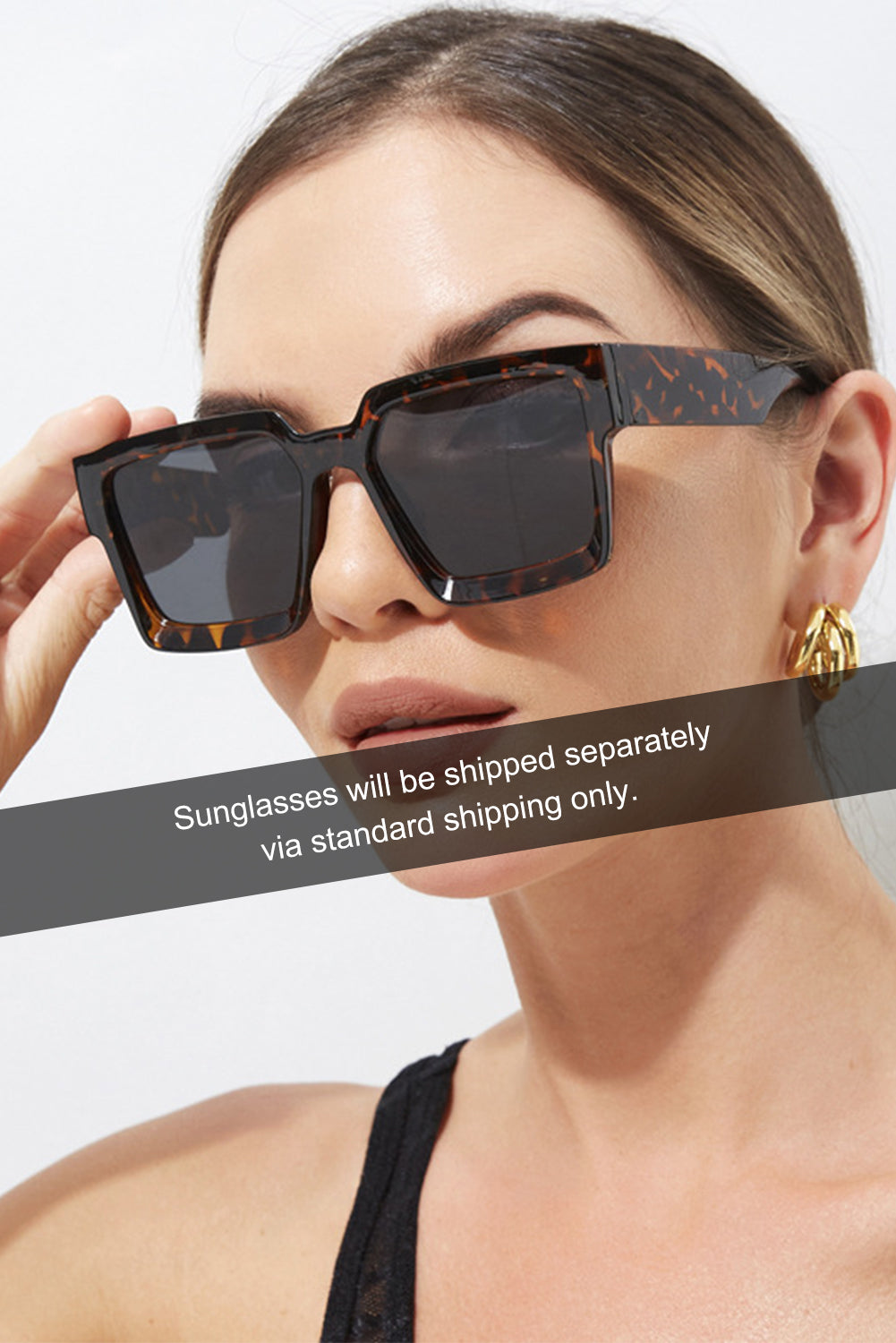 Black Amber Frame Retro Square Sunglasses