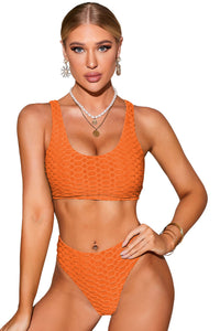 Orange Textured Honeycomb Bikini Bottom