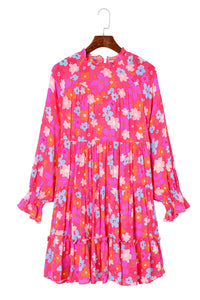 Multicolour Floral Bubble Sleeve Tiered Babydoll Dress