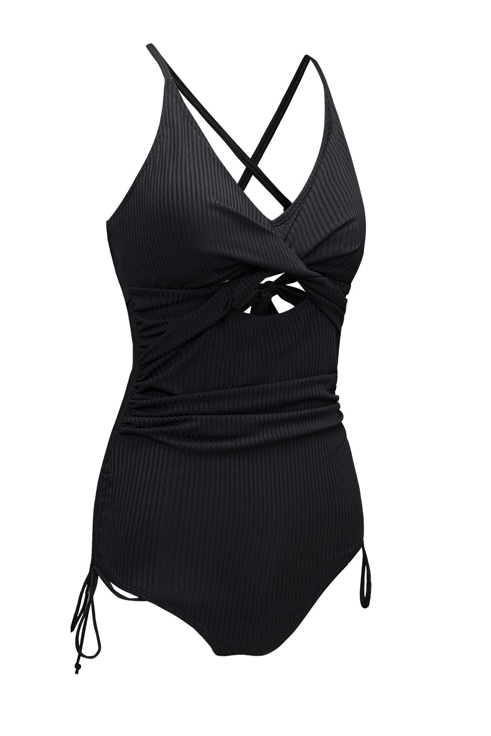 Black Ribbed Sexy Cutout One Piece Swimsuit