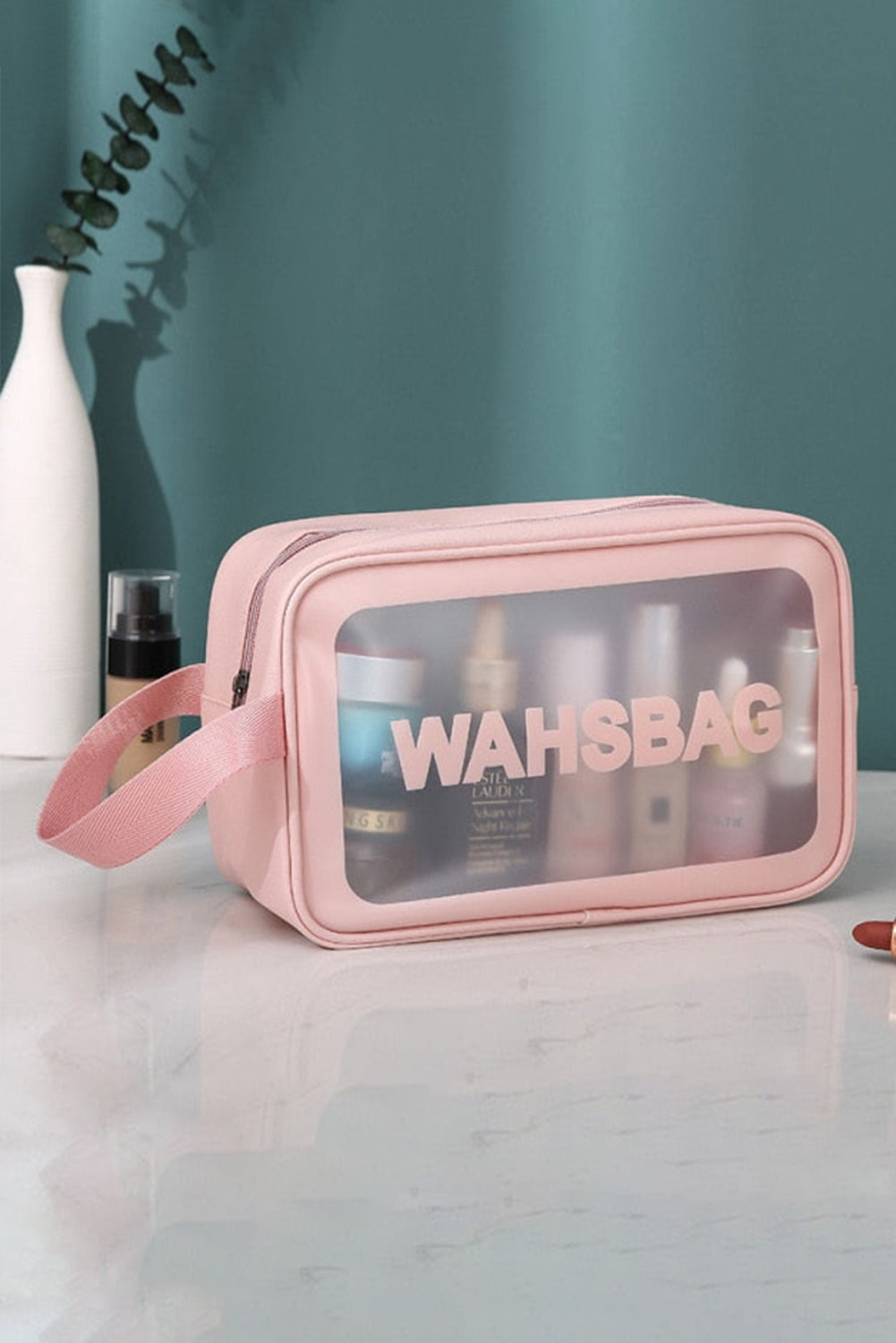 Pink WASHBAG Print Clear Frosted Waterproof Bag Set