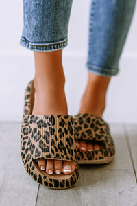 Pink Leopard Cloud Slides Thick Sole Flat Slippers