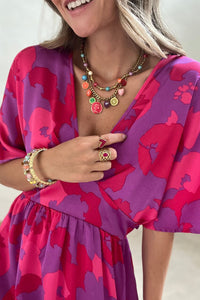 Rose Abstract Floral Print V Neck Dolman Split Maxi Dress