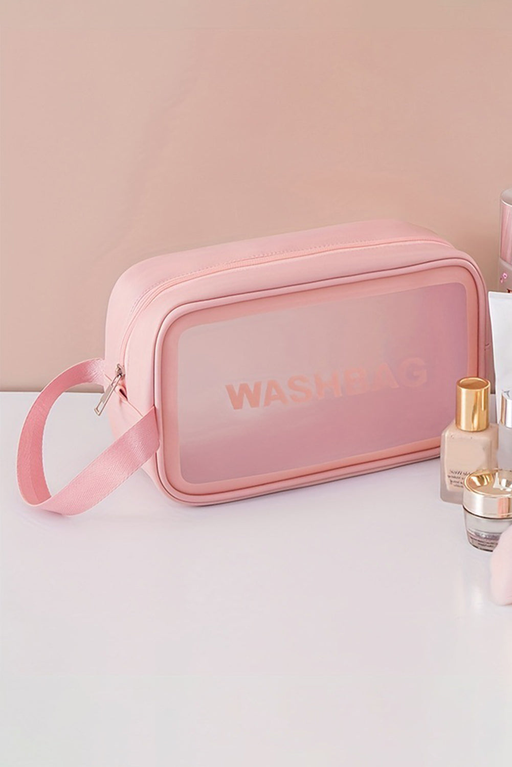 Pink WASHBAG Print Clear Frosted Waterproof Bag Set