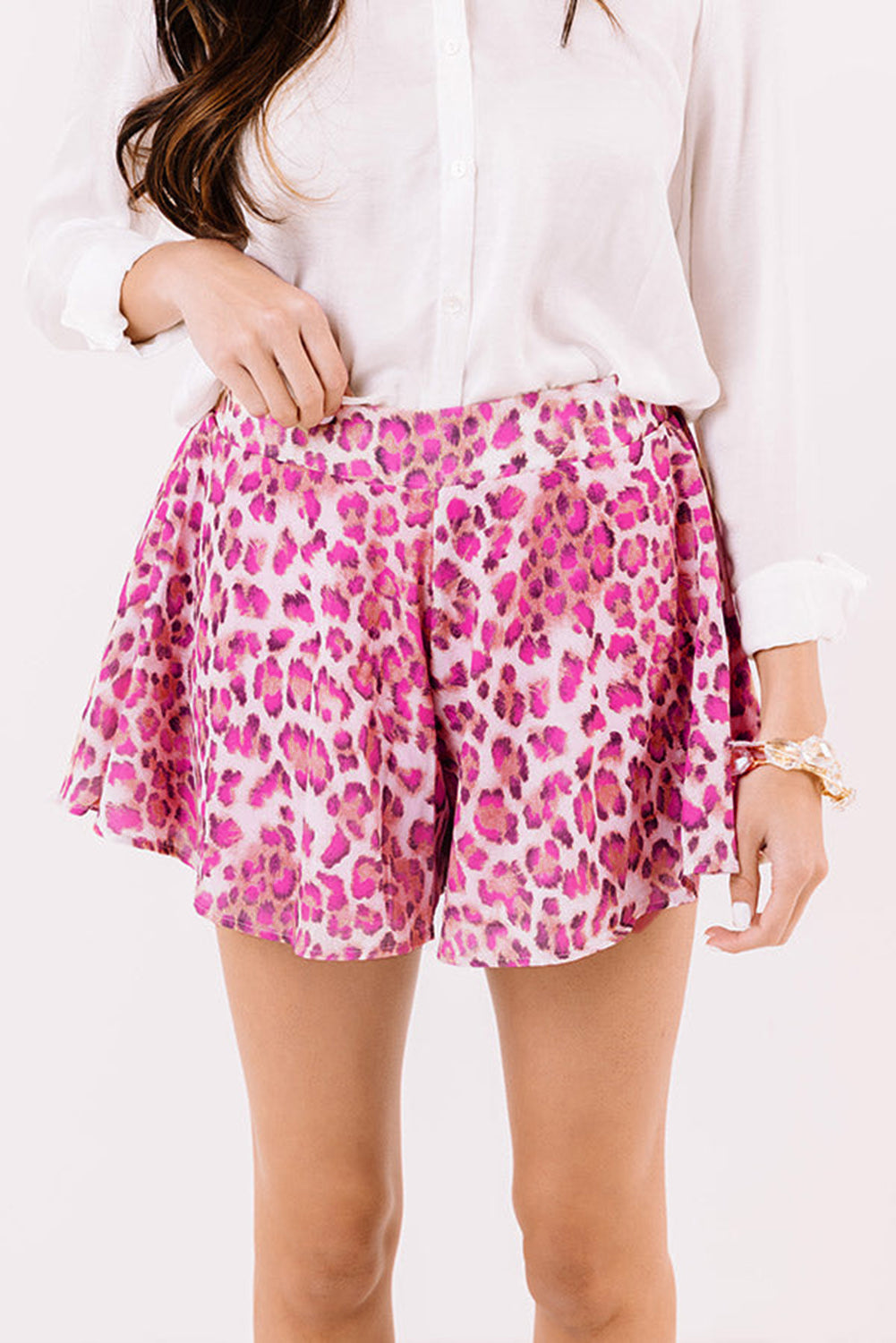 Rose Casual Leopard Print Flutter Flared Shorts