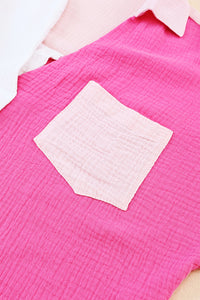 Rose Collared Neck Color Block Short Sleeve Polo Shirt