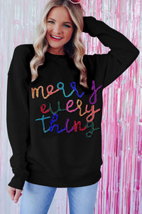 Pink Merry Every Thing Glitter Letter Christmas Sweatshirt