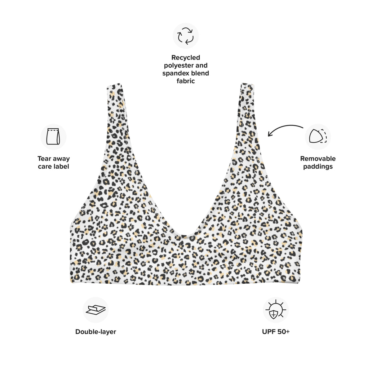 BELLA ECO PADDED BIKINI TOP | WHITE LEOPARD