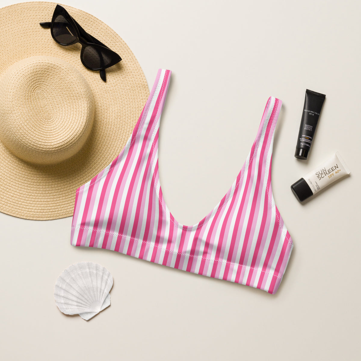 BELLA ECO PADDED BIKINI TOP - PINK STRIPES