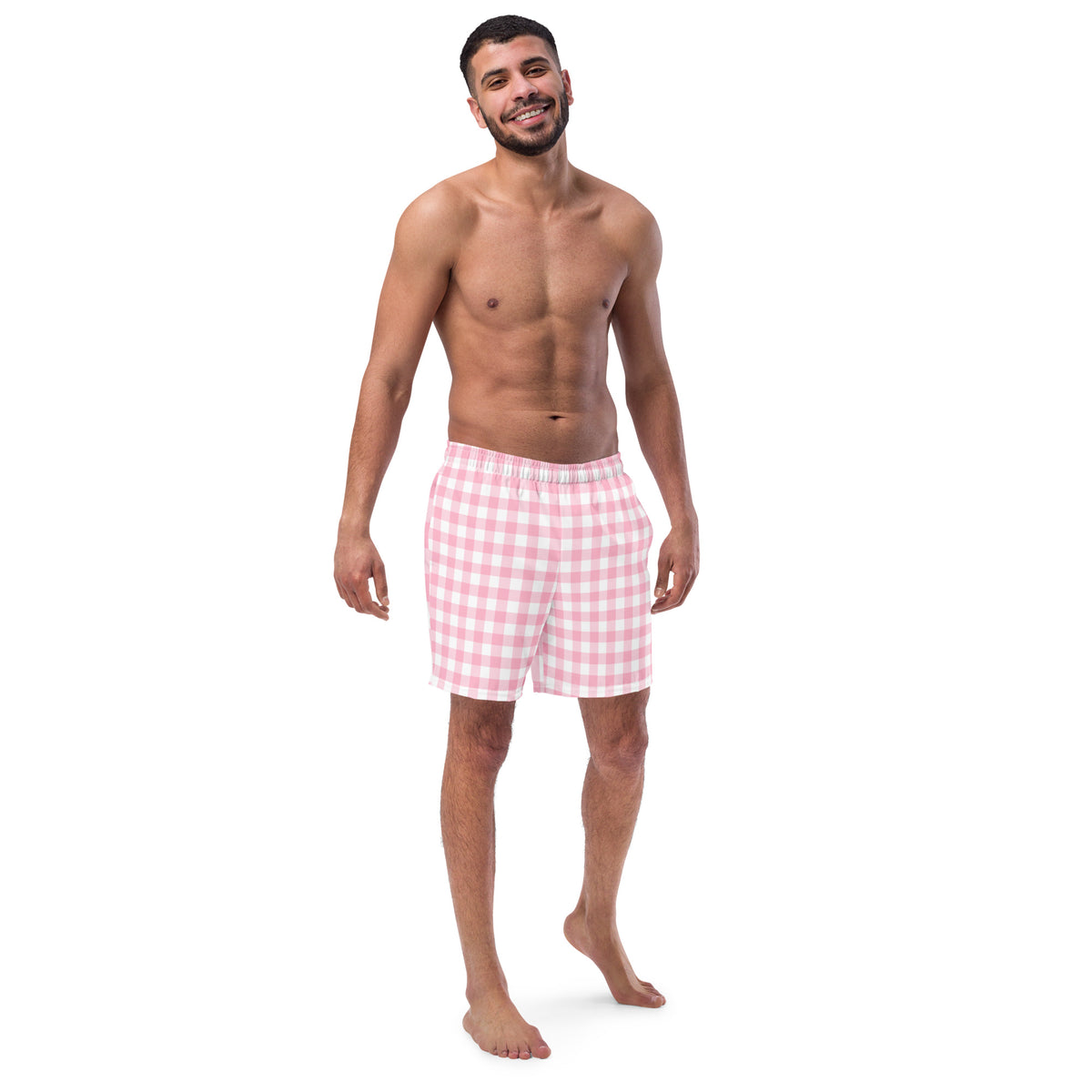 ECO MEN'S SWIM SHORTS | PINK GINGHAM