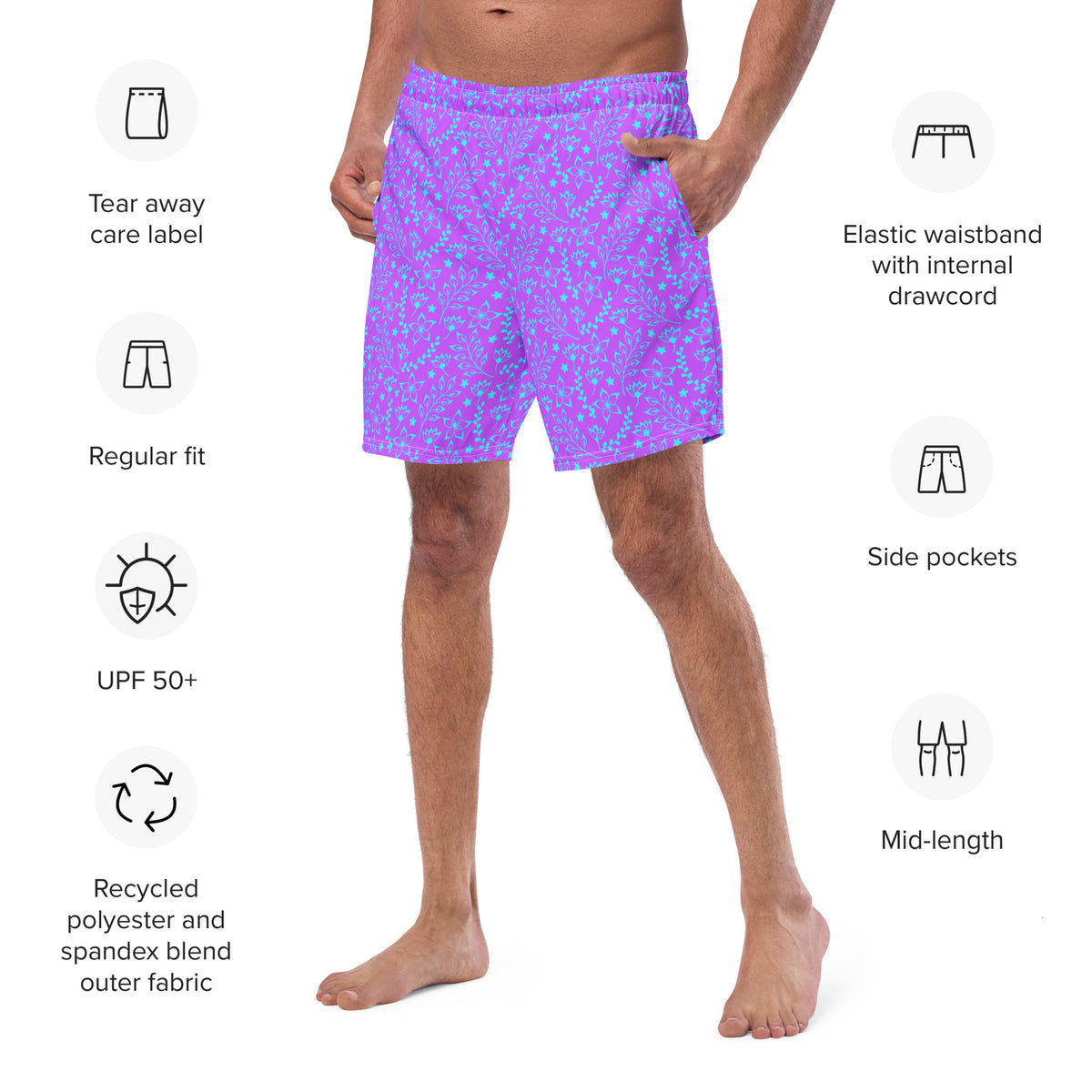 ECO MEN'S SWIM SHORTS | GARDEN PARTY PURPLE