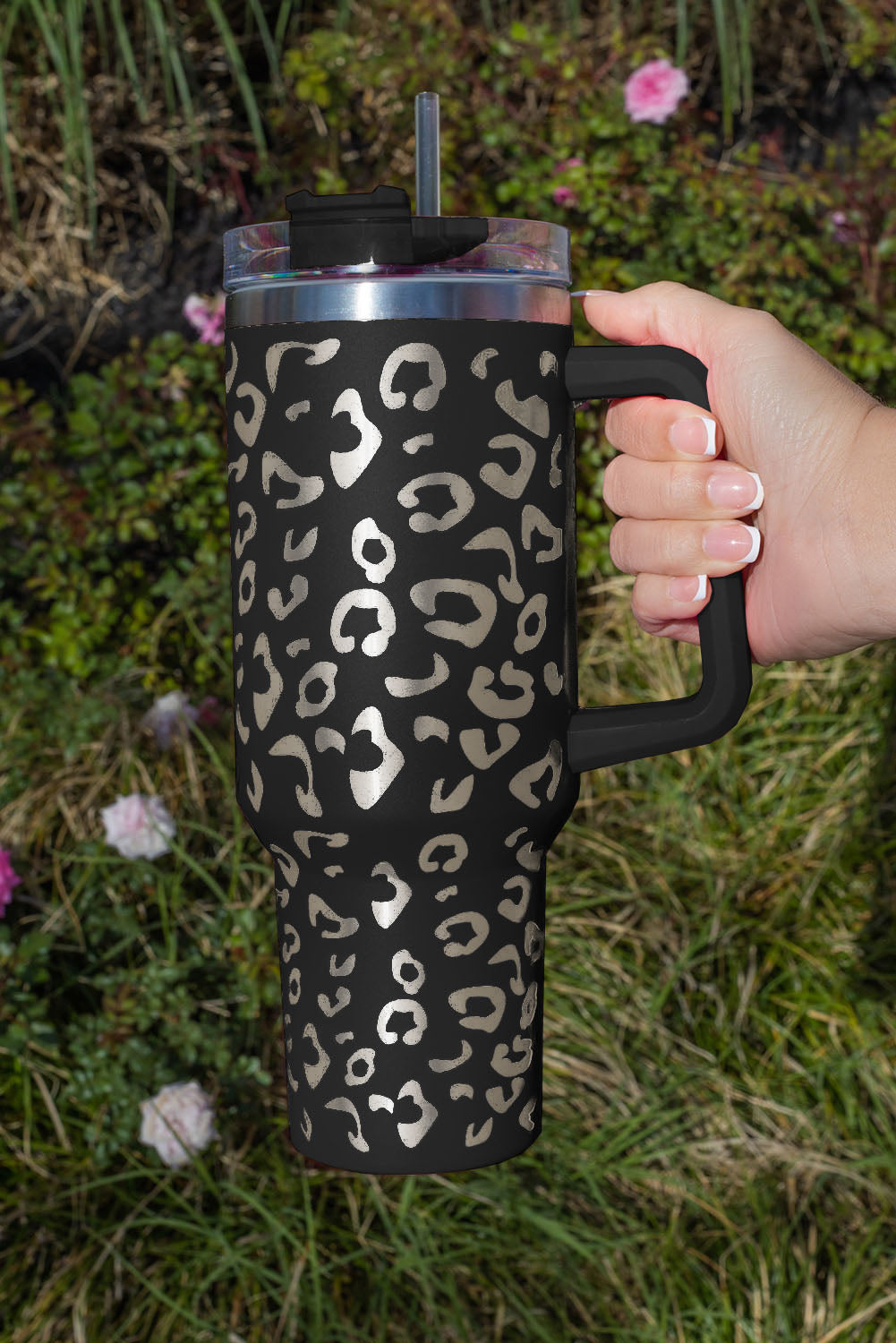 Purple 304 Leopard Stainless Double Insulated Tumbler Mug with Handle