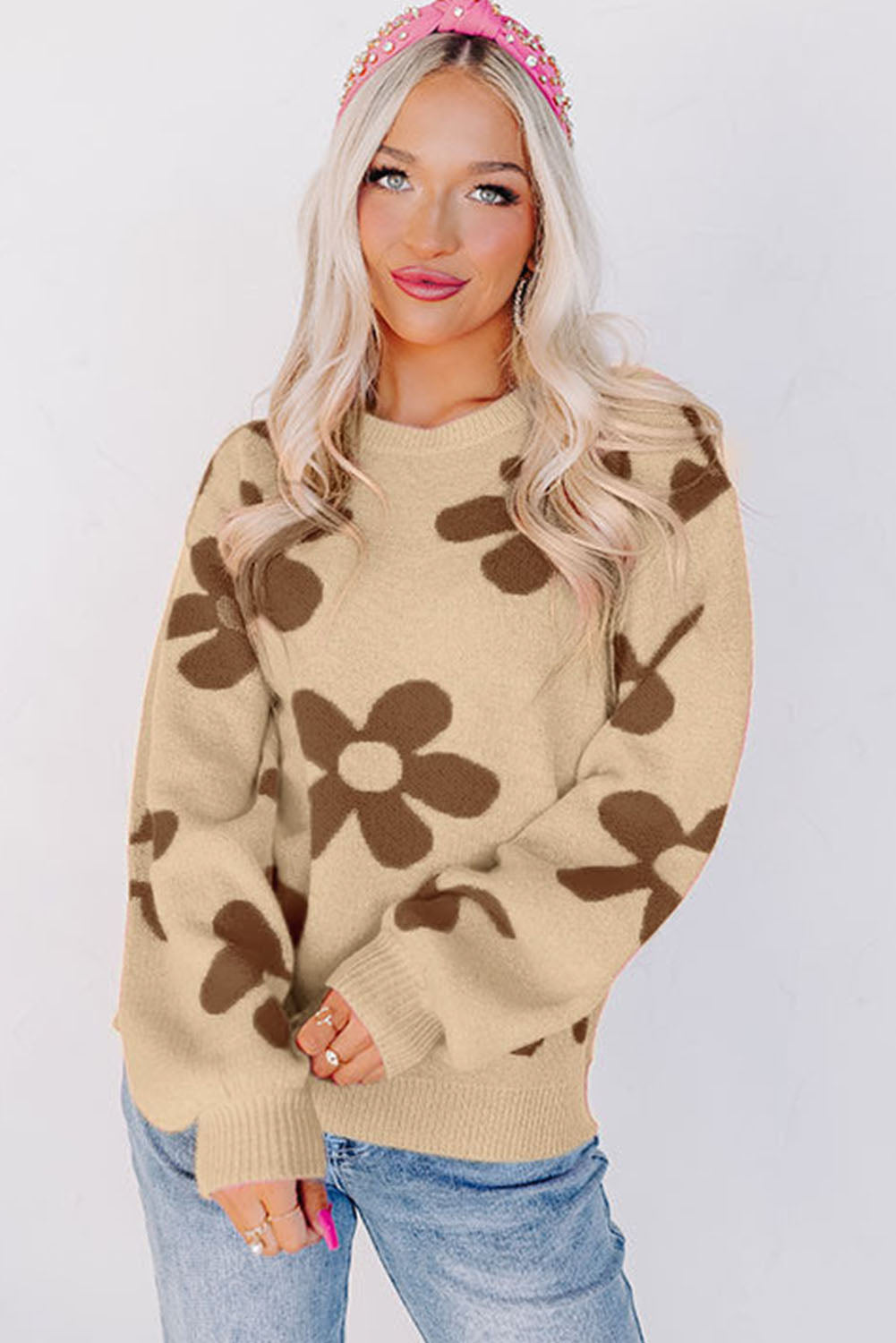 Cypress Floral Print Knitted Long Sleeve Pullover Sweater