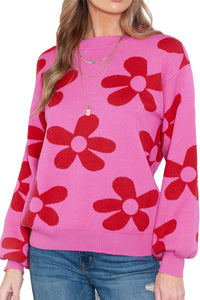 Cypress Floral Print Knitted Long Sleeve Pullover Sweater