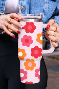 Multicolor Flower Print Handled Stainless Steel Tumbler