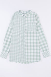 Pink Mix Checked Pocket Patchwork Long Sleeve Shacket