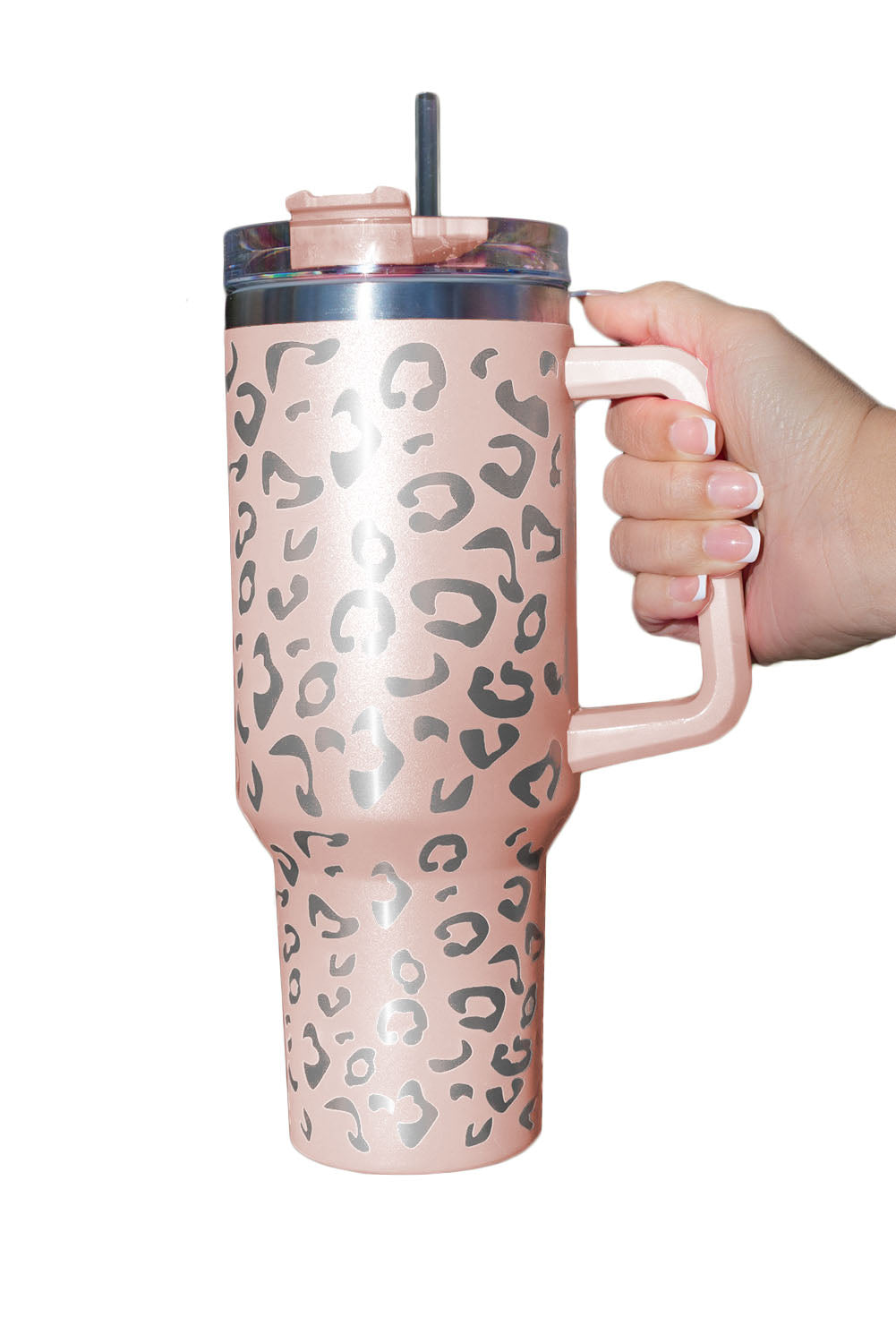 Purple 304 Leopard Stainless Double Insulated Tumbler Mug with Handle