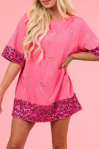 Bonbon Valentine's Day Heart Shape Printed Sequin Edge T Shirt Dress