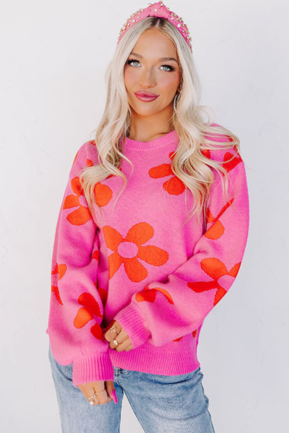 Cypress Floral Print Knitted Long Sleeve Pullover Sweater