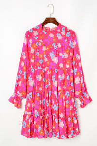 Multicolour Floral Bubble Sleeve Tiered Babydoll Dress