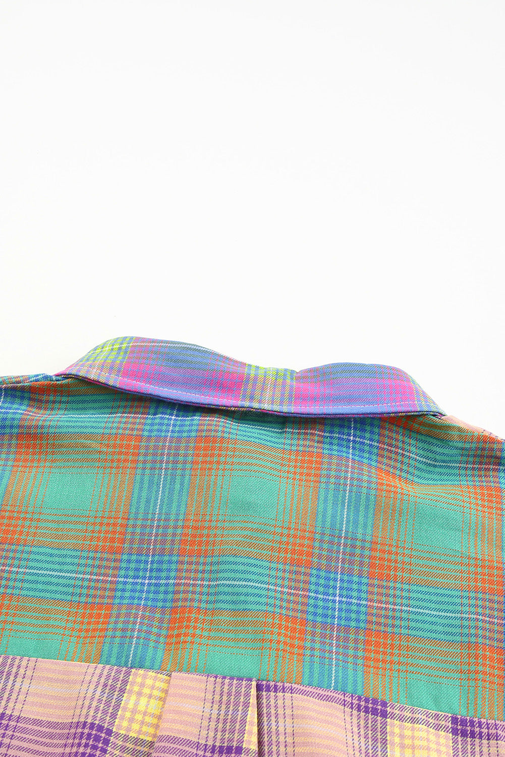 Purple Plaid Colorblock Pockets Button Up Shacket