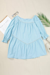 Sky Blue Puff Sleeve Asymmetric Pleated Flowy Mini Dress