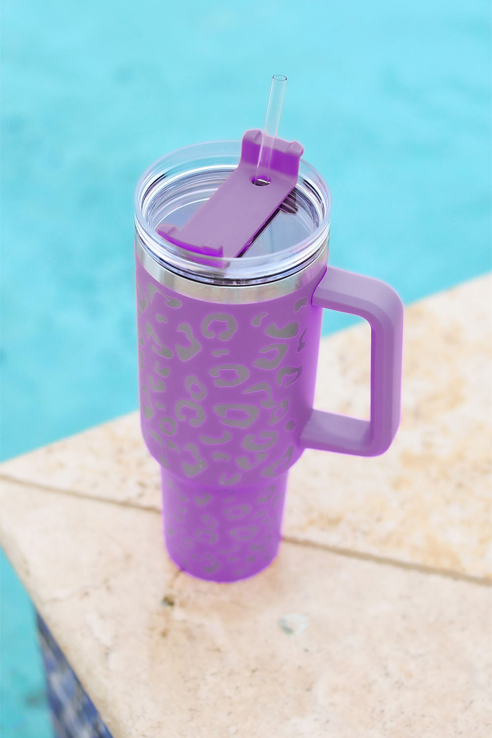 Purple 304 Leopard Stainless Double Insulated Tumbler Mug with Handle