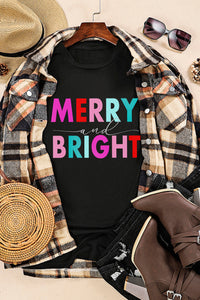 Black MERRY and BRIGHT Crew Neck Graphic Tee