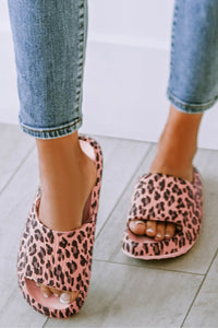 Pink Leopard Cloud Slides Thick Sole Flat Slippers