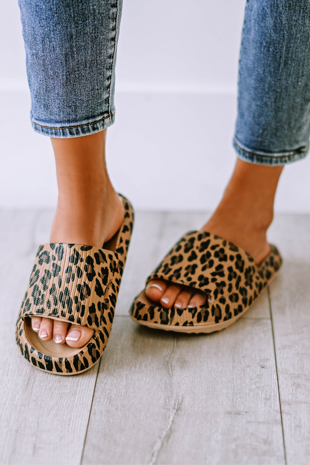 Pink Leopard Cloud Slides Thick Sole Flat Slippers