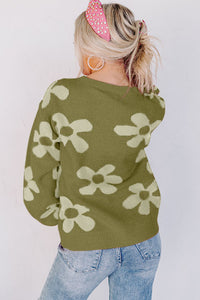 Cypress Floral Print Knitted Long Sleeve Pullover Sweater