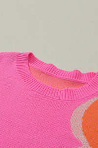 Pink & Orange Floral Cable Knitted Sweater