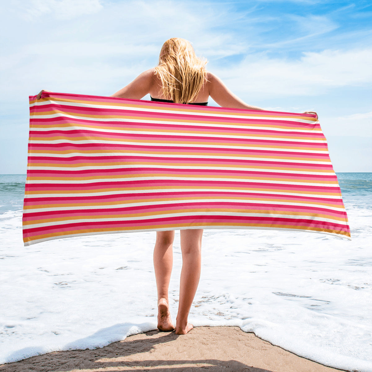 BEACH TOWEL - ORANGE RED STRIPES